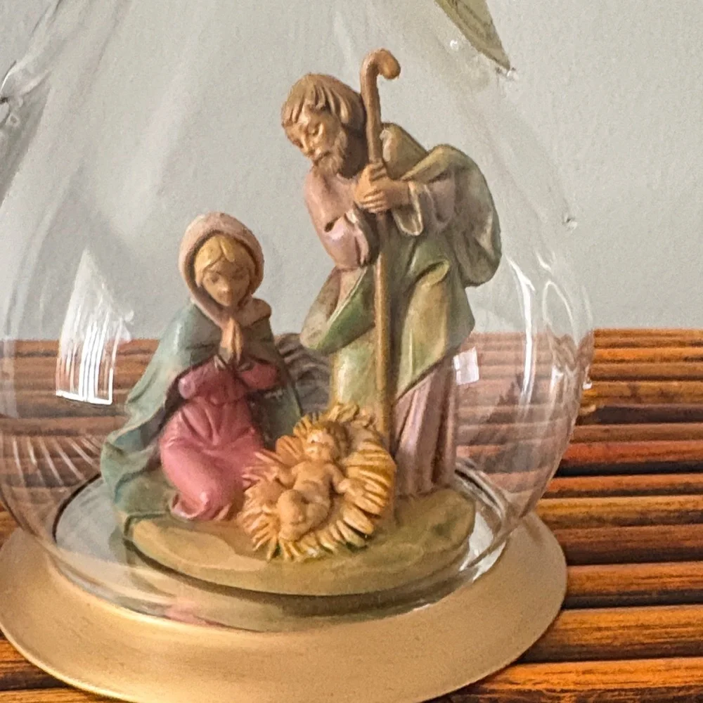 Fontanini Blown Glass Tree Shaped Christmas Ornament with the Holy Family